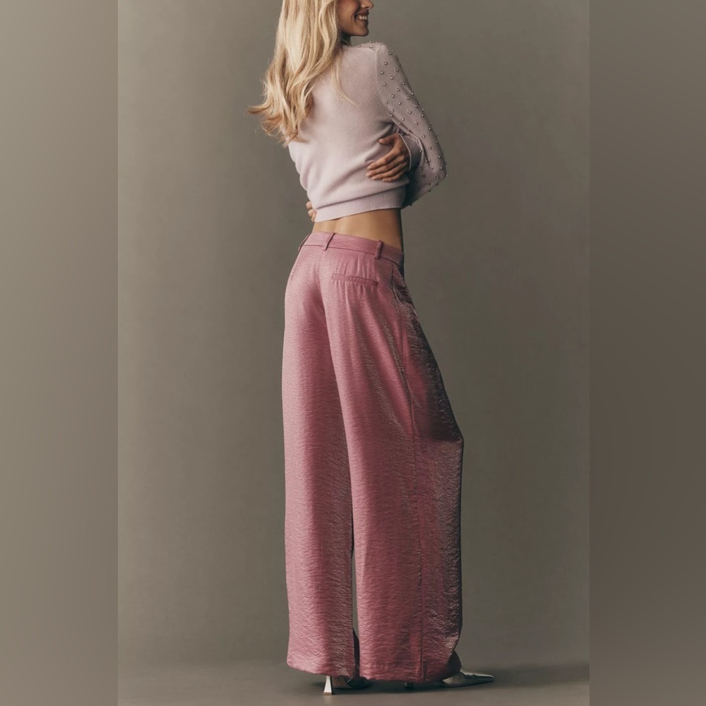 Anthropologie Maeve Shimmered Wide-Leg Trousers Pants Size 12 - Picture 2 of 6